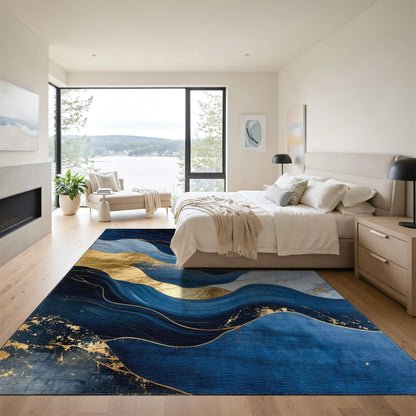 Navy Gold Layered Wave Rug