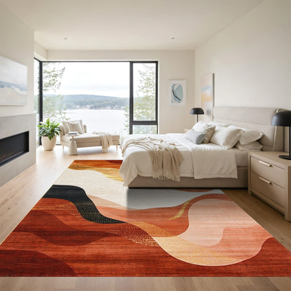 Terracotta Gold Abstract Wave Rug
