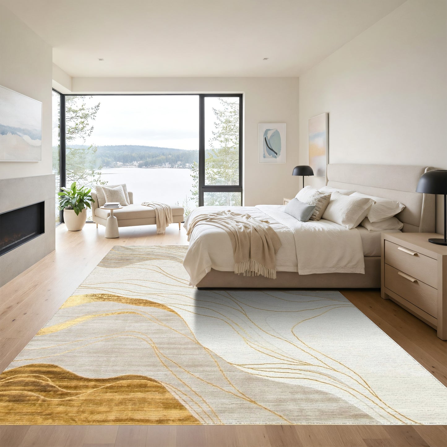 Fluid Gold Gray Wave Rug