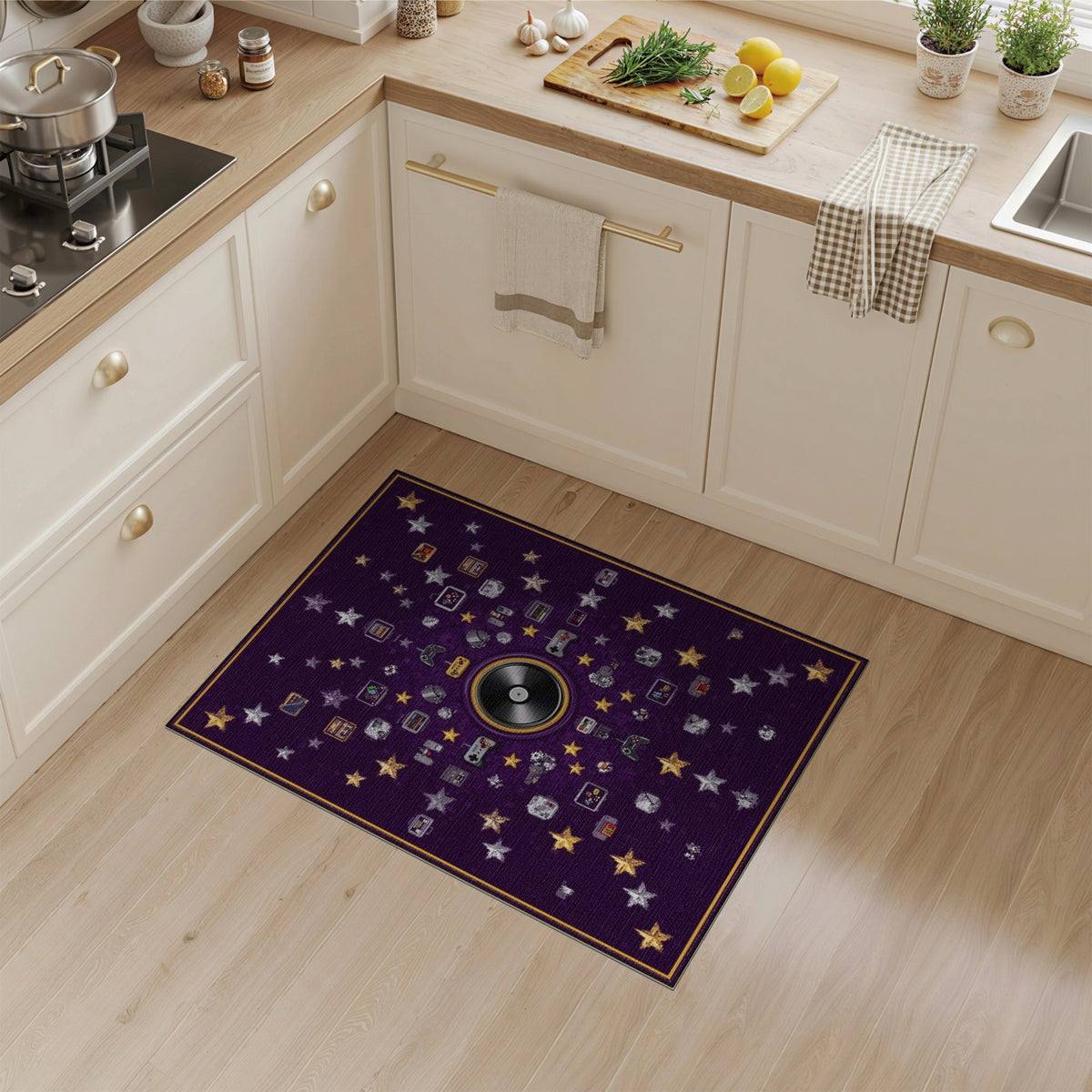 Retro Pixel Gaming Vinyl Purple Area Rug