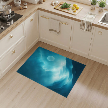 Moonlit Blue Teal Abstract Dunes Area Rug
