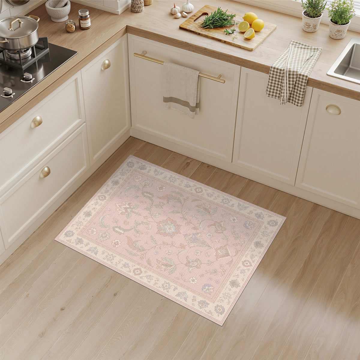 Blush Pink Floral Vintage Area Rug