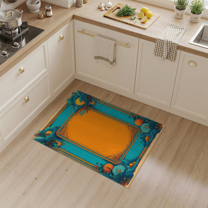 Blue Teal Floral Vintage Area Rug