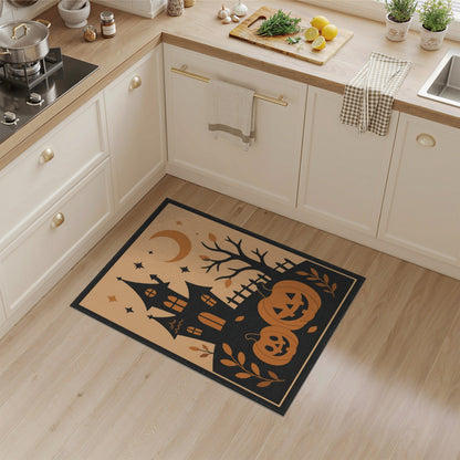 Spooky Haunted House Orange Pumpkins Area Rug