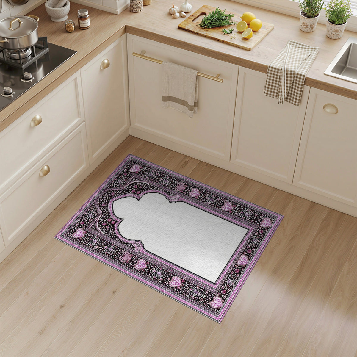 Pink Floral Heart Arch Area Rug