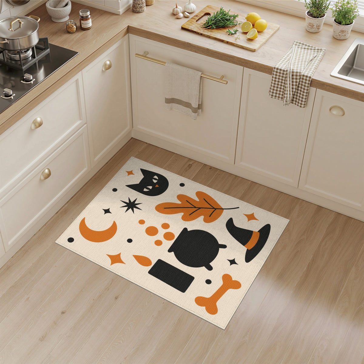 Halloween Cat Cauldron Washable Area Rug