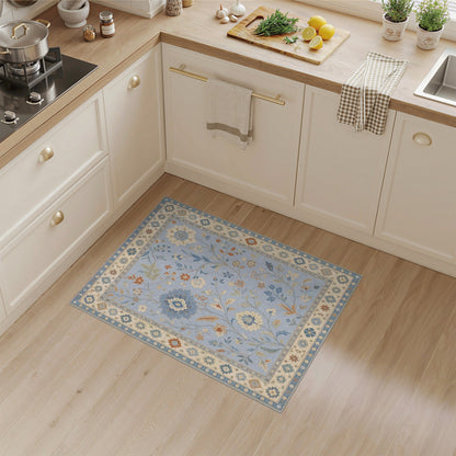 Blue and Teal Light Blue Floral Vintage Area Rug