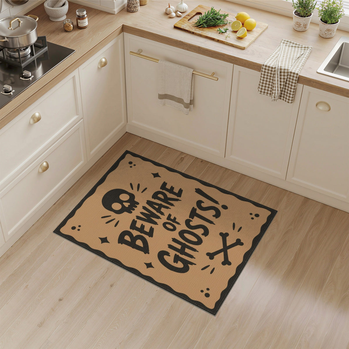 Beware of Ghosts Skull Halloween Rug