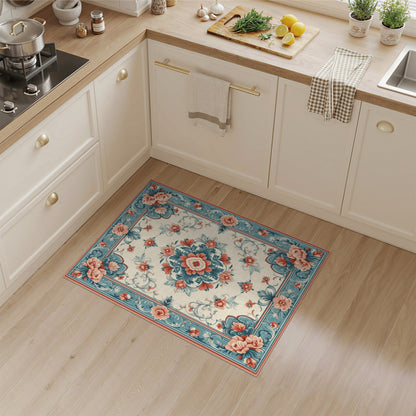 Blue Teal Floral Vintage Medallion Rug