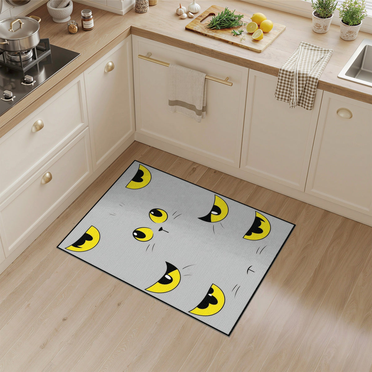 Grey Cat Eyes Kids Cartoon Area Rug
