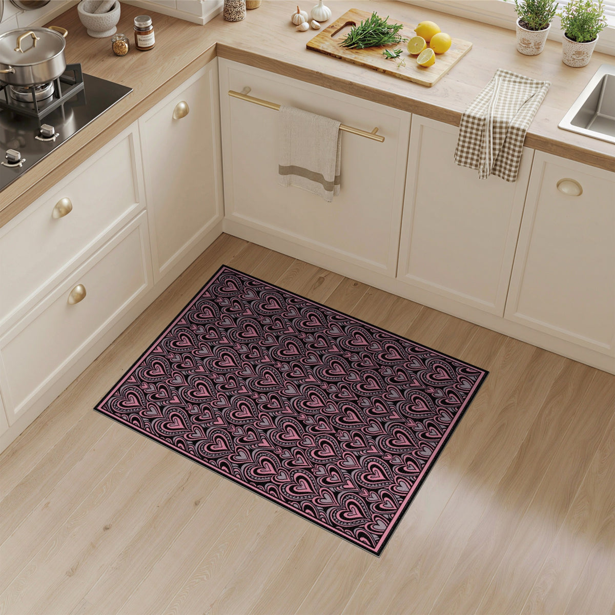 Pink Heart Boho Chic Area Rug