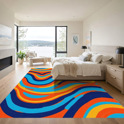 Vibrant Teal Orange Wavy Rug