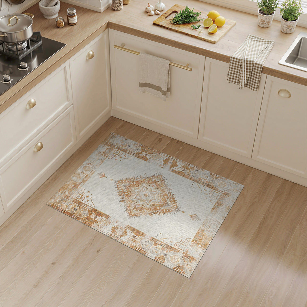 Beige Distressed Vintage Medallion Distressed Vintage Area Rug