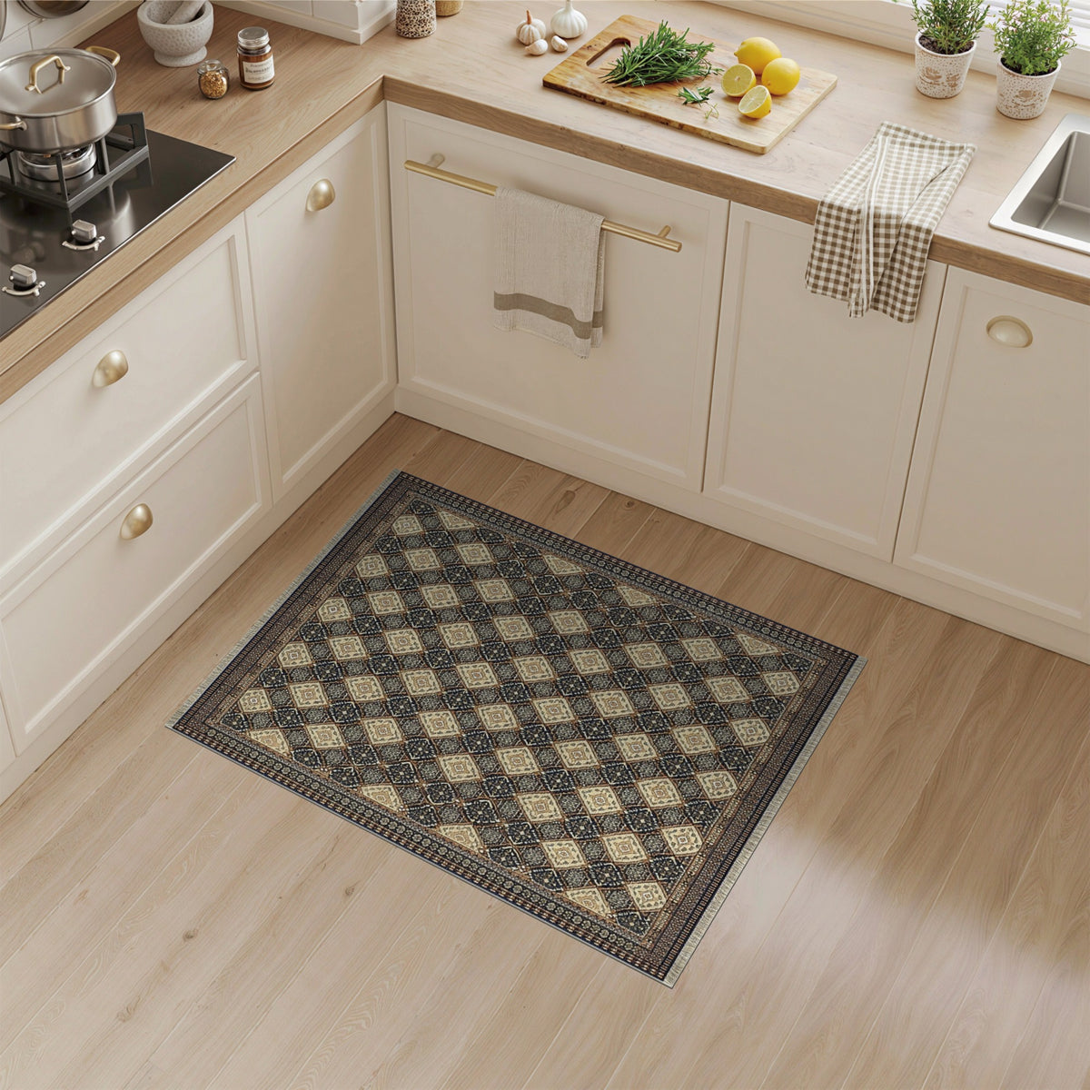 Brown Tan Traditional Diamond Area Rug