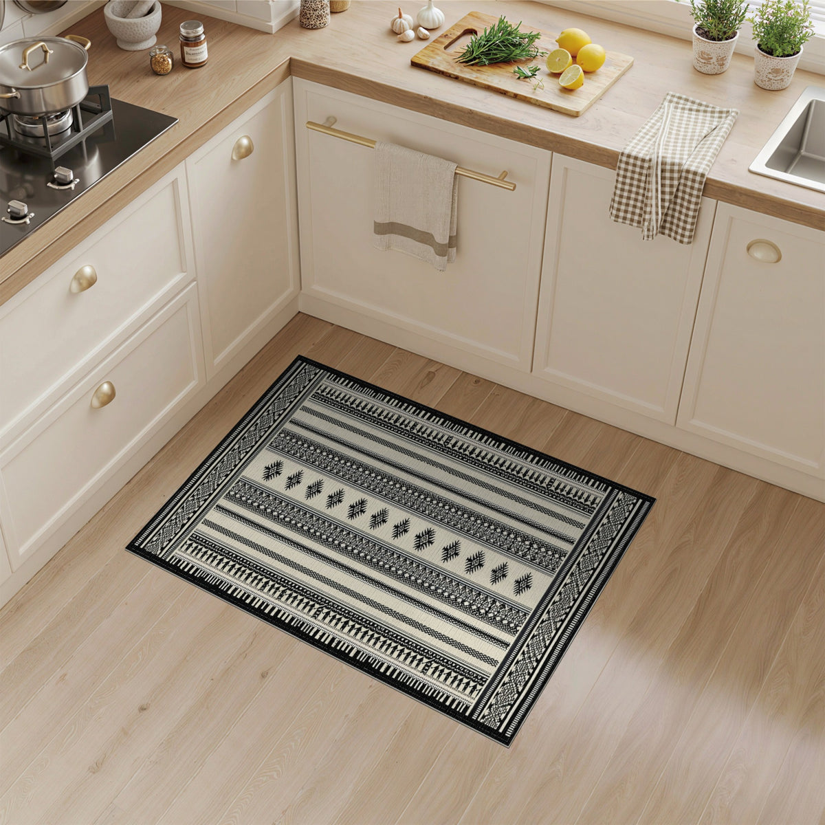 Black White Heritage Tribal No. 61 Area Rug