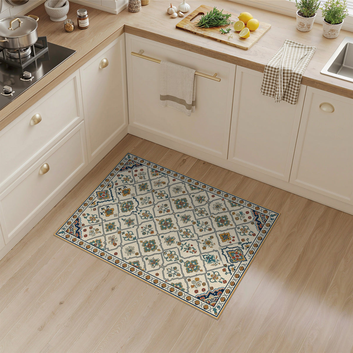 Blue Teal Floral Vintage Area Rug