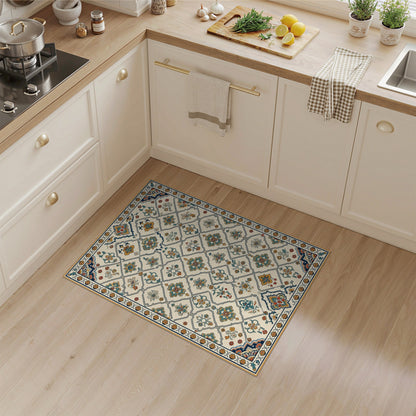 Blue Teal Floral Vintage Area Rug