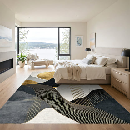 Gold Sun Abstract Wave Rug
