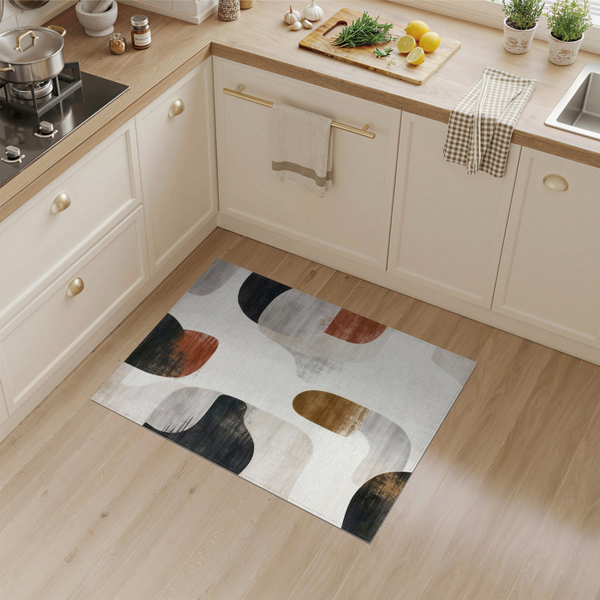 Beige and Neutral Abstract Area Abstract Neutral Shapes Area Rug