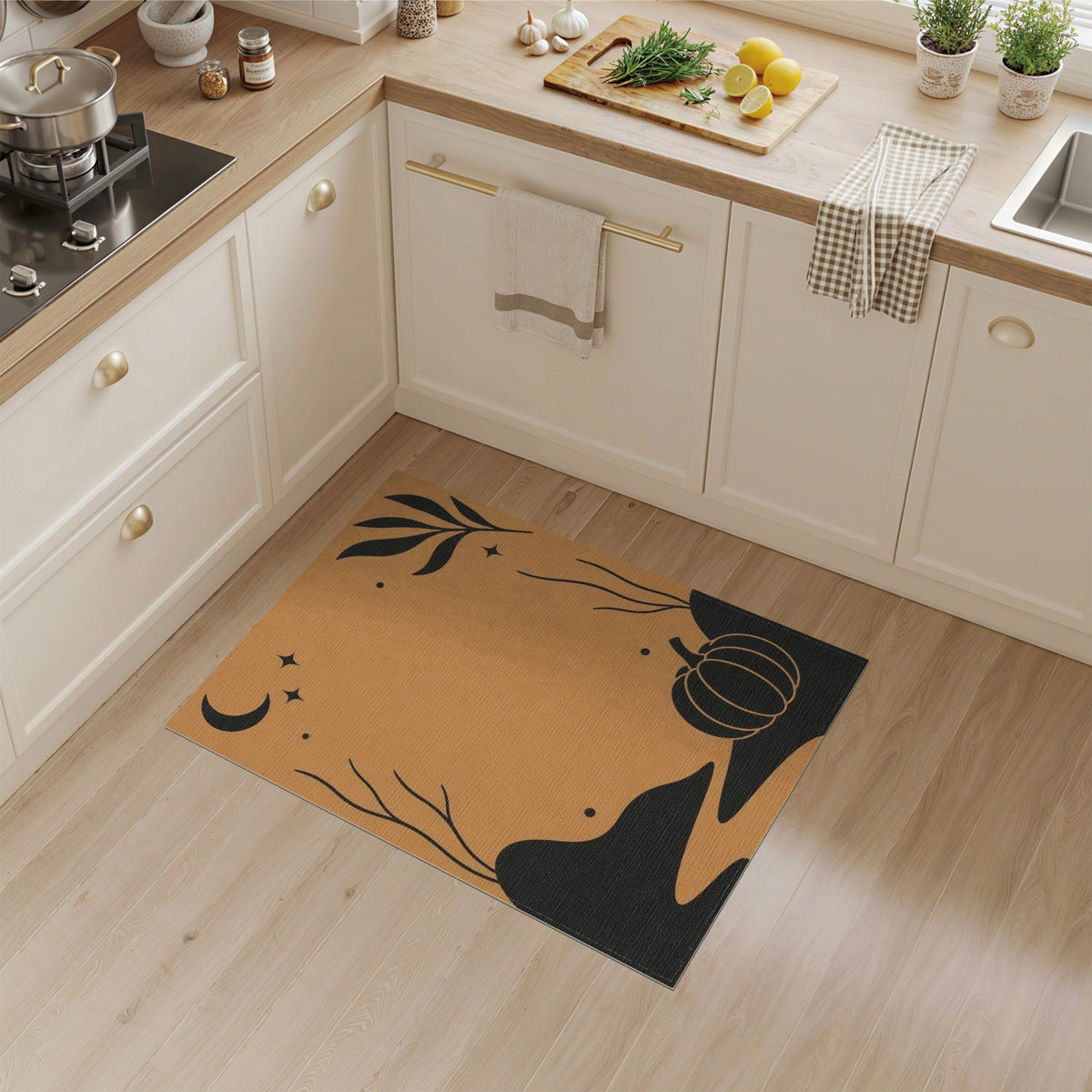 Rustic Farmhouse Orange Pumpkin Moon Area Rug