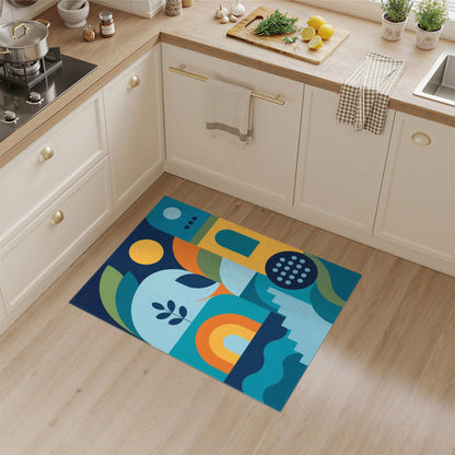 Blue and Teal Modern Geometric Blue Teal Area Rug