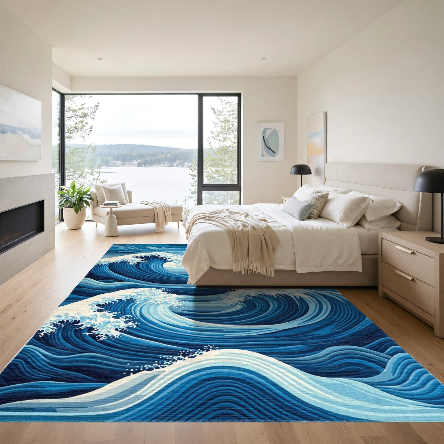 Navy Crashing Waves Crescent Moon Rug