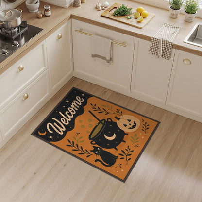 Halloween Welcome Black Cat Cauldron Rug