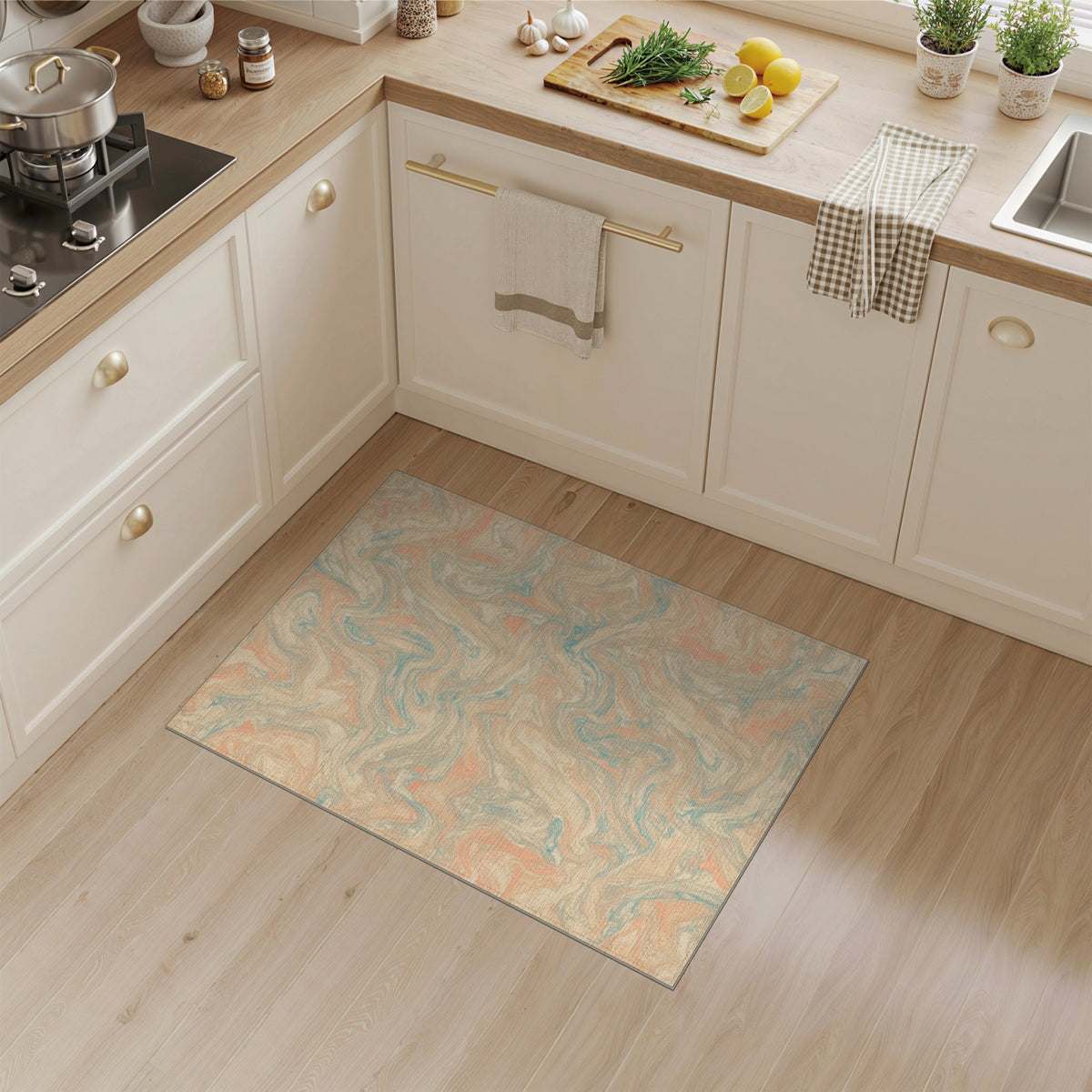 Abstract Marble Swirl Beige Area Rug