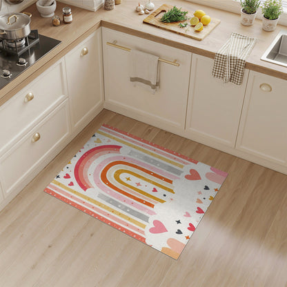 Kids Cartoon Multi-color and Patterns Rainbow Hearts Kids Area Rug