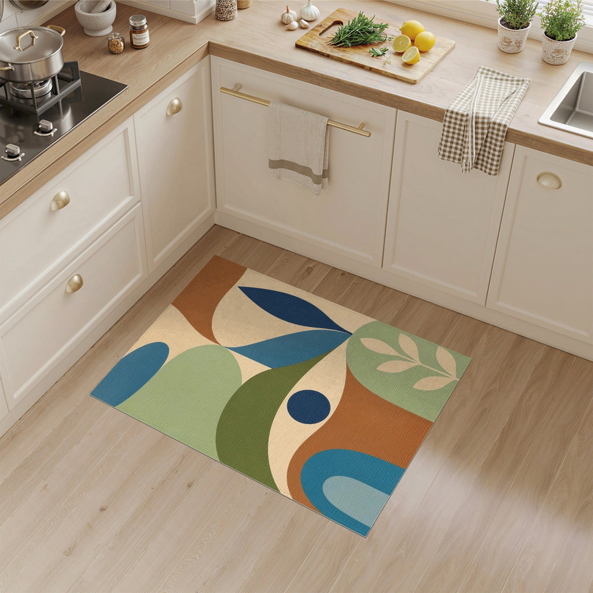 Beige Abstract Area Rug with Organic Shapes