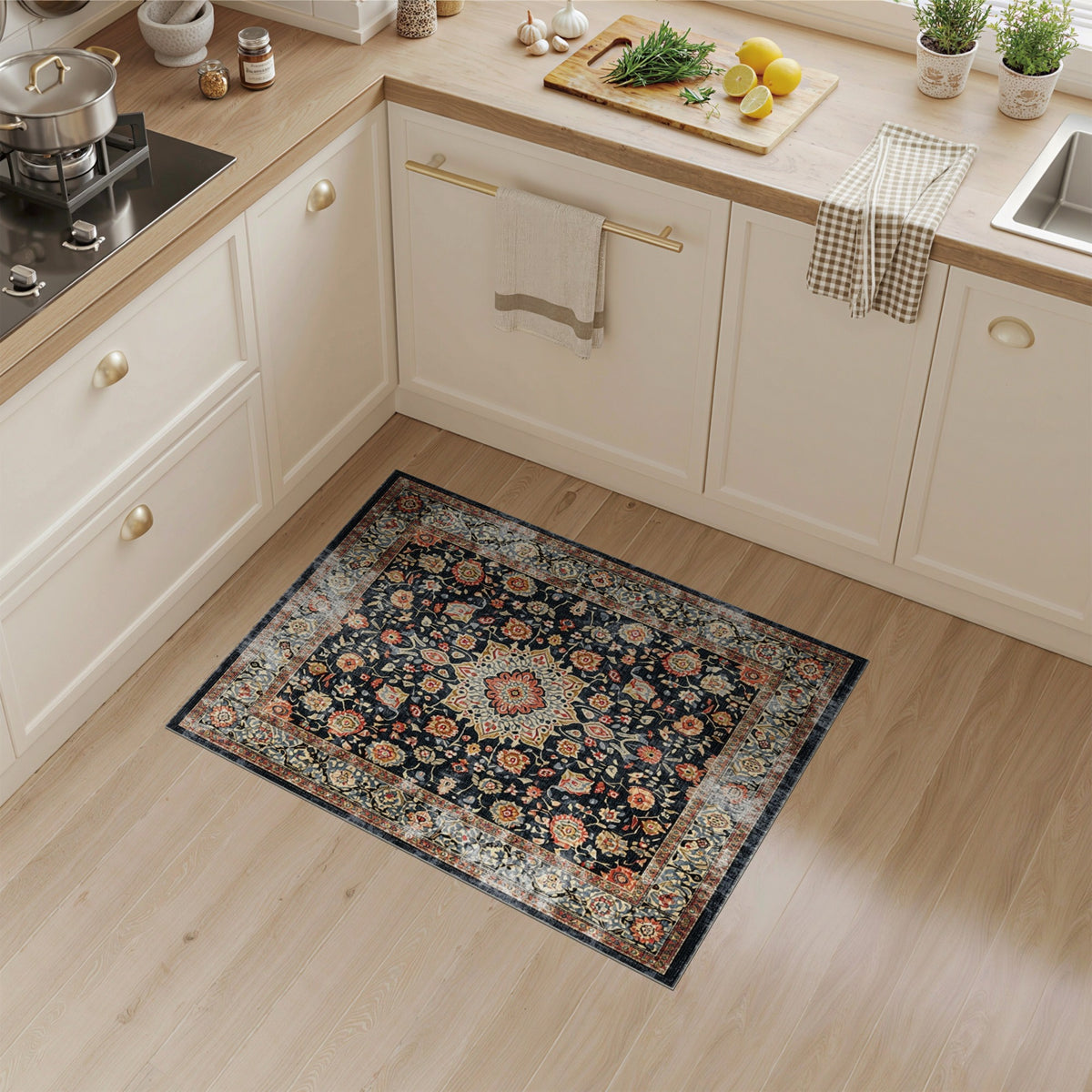 Multi-color and Patterns Black Persian Floral Area Rug