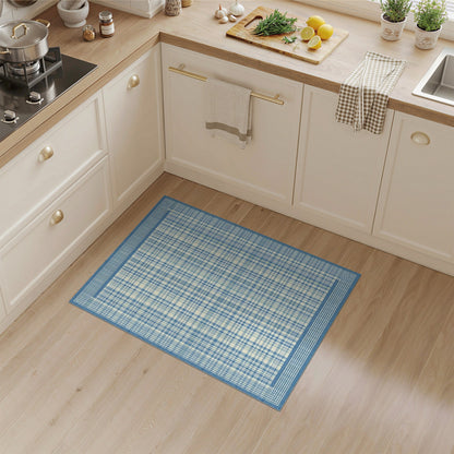 Blue Plaid Bordered Area Rug