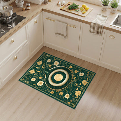 Golden Serpent Moon Floral Green Area Rug