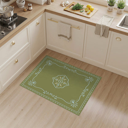 Sage Green Vintage Floral Medallion Rug