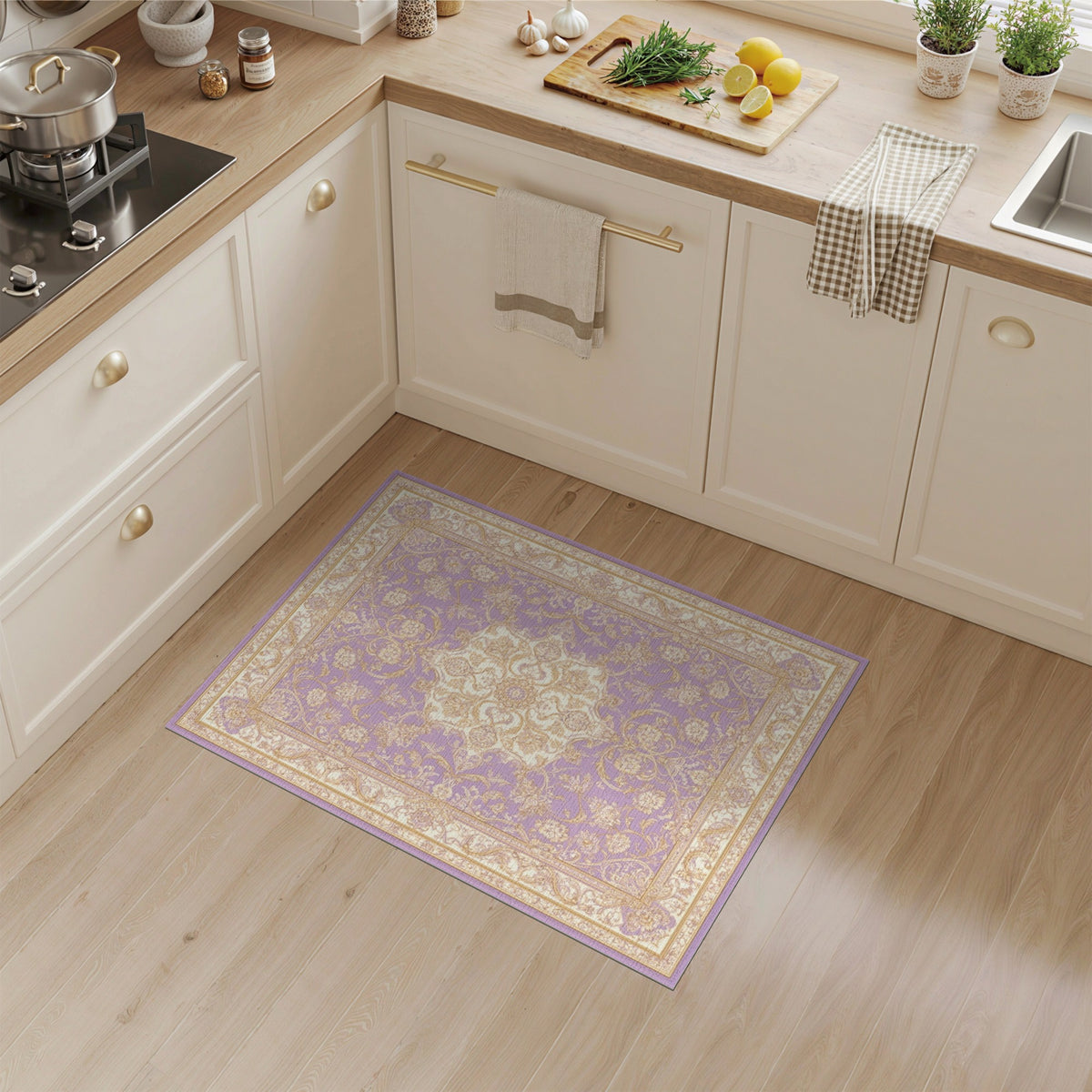 Traditional Persian Purple Gold Floral Persian Area Rug