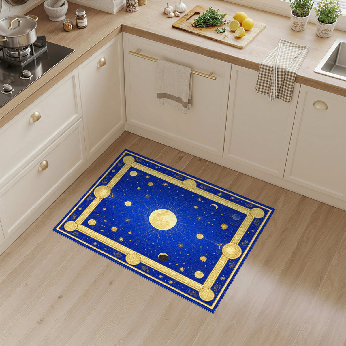 Celestial Moon Phase Blue Area Rug