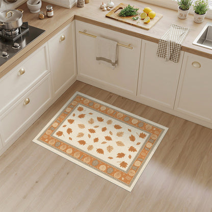 Beige Brown Leaf Border Area Rug