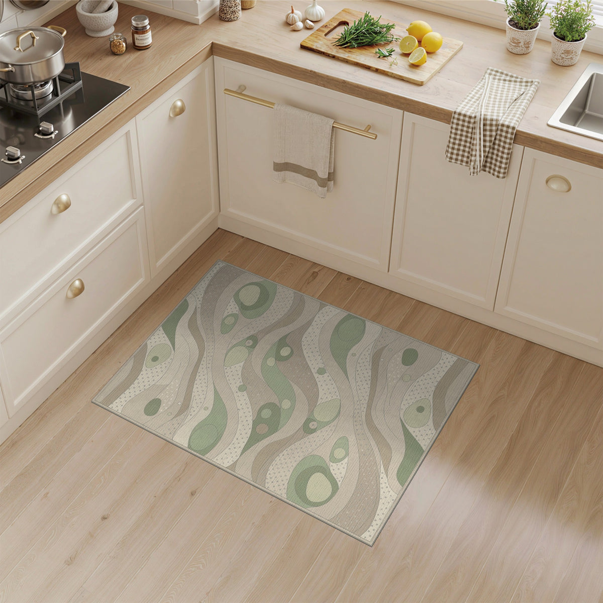 Beige and Neutral Organic Wave Beige Area Rug