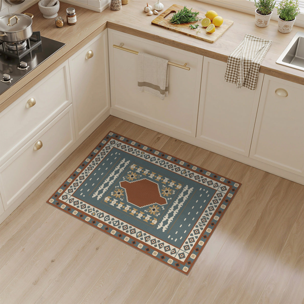 Blue Teal Heritage Tribal Area Rug