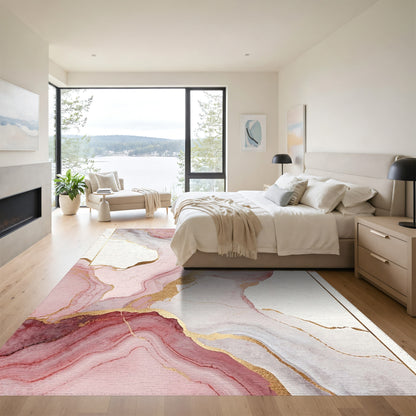 Pink Gold Fluid Marble Rug