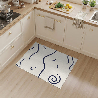 Abstract Area Blue and Teal Navy Abstract Wave Area Rug