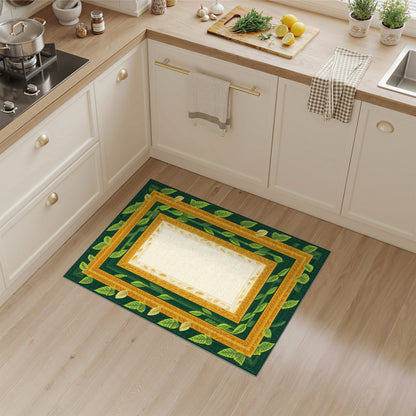 Green Gold Leaf Ornate Frame Area Rug