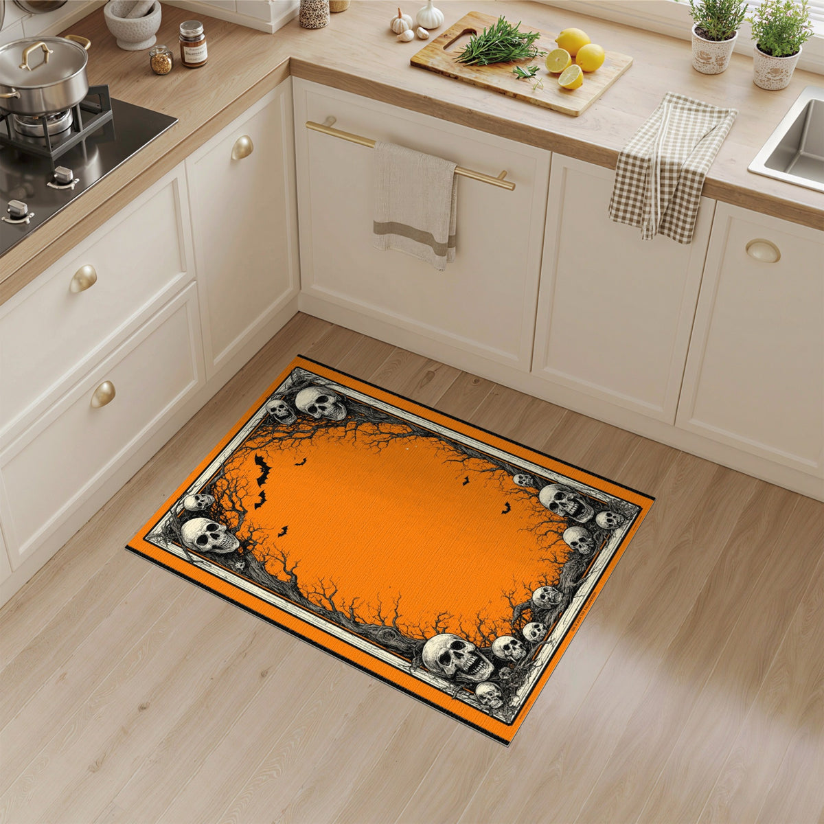Halloween Skulls Orange Area Rug