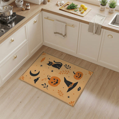 Kids Cartoon Halloween Pumpkin Cat Area Rug