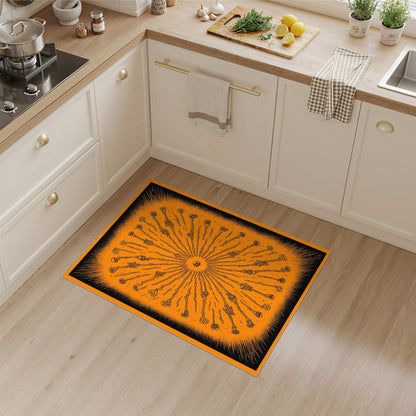 Orange Skeleton Burst Washable Area Rug