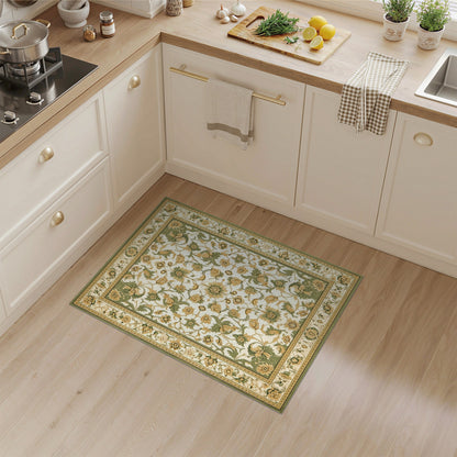 Green Floral Vintage Area Rug