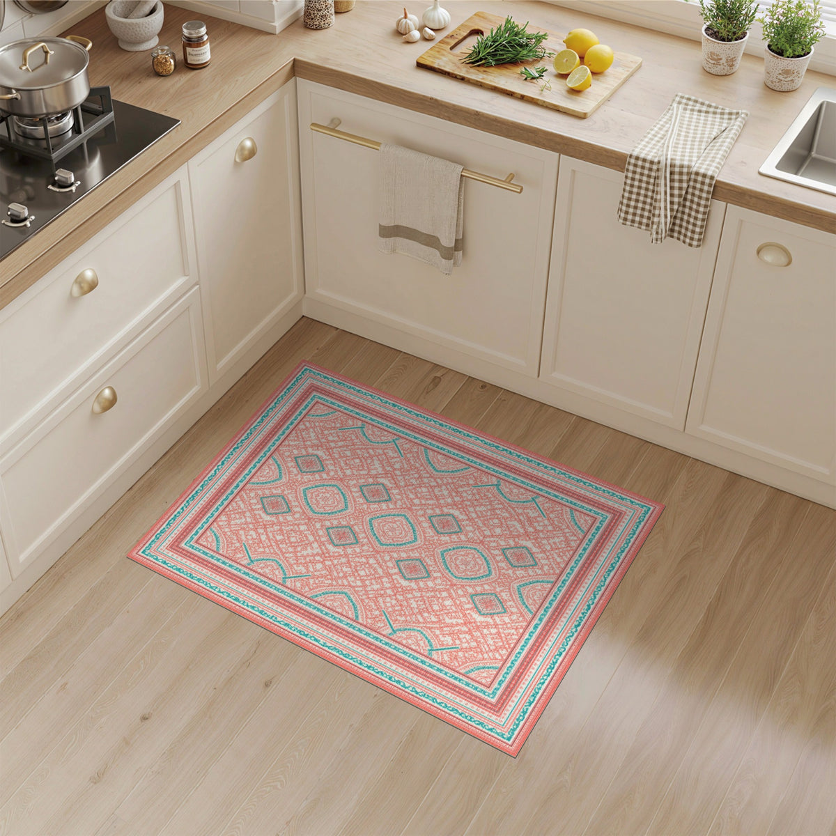 Geometric Modern Pink Teal Geometric Diamond Area Rug