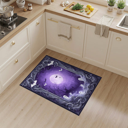 Spooky Purple Ghosts and Bats Halloween Rug