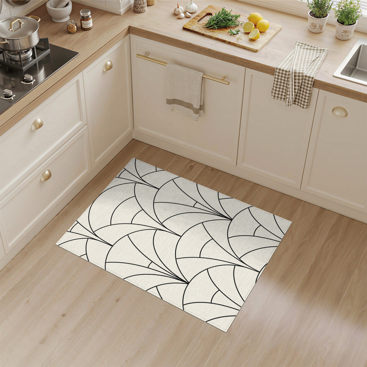 Black and White Geometric Modern Black Geometric Arch Area Rug