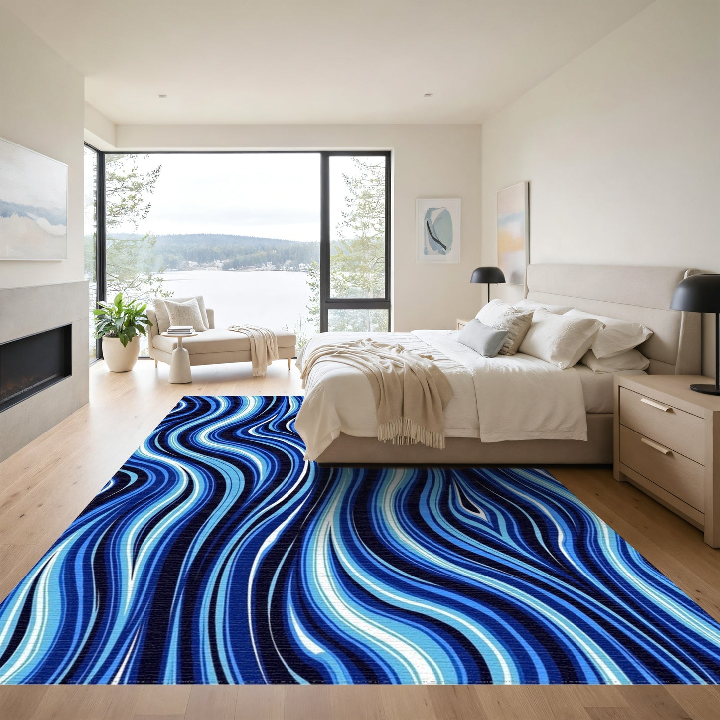 Navy Blue Wavy Swirl Rug